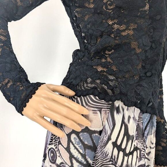 Vintage 90s y2k Lace Top Feather Collar Whimsigoth Black Stretch Clueless M - Picture 11 of 11